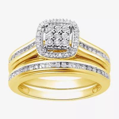 (I, I2) Womens 1/5 CT. Lab Grown White Diamond 14K Gold Over Silver Sterling Bridal Set