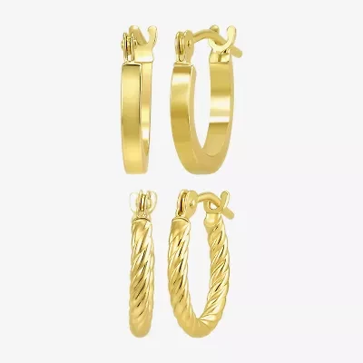 Womens 14K Gold 2 Pair Earring Set