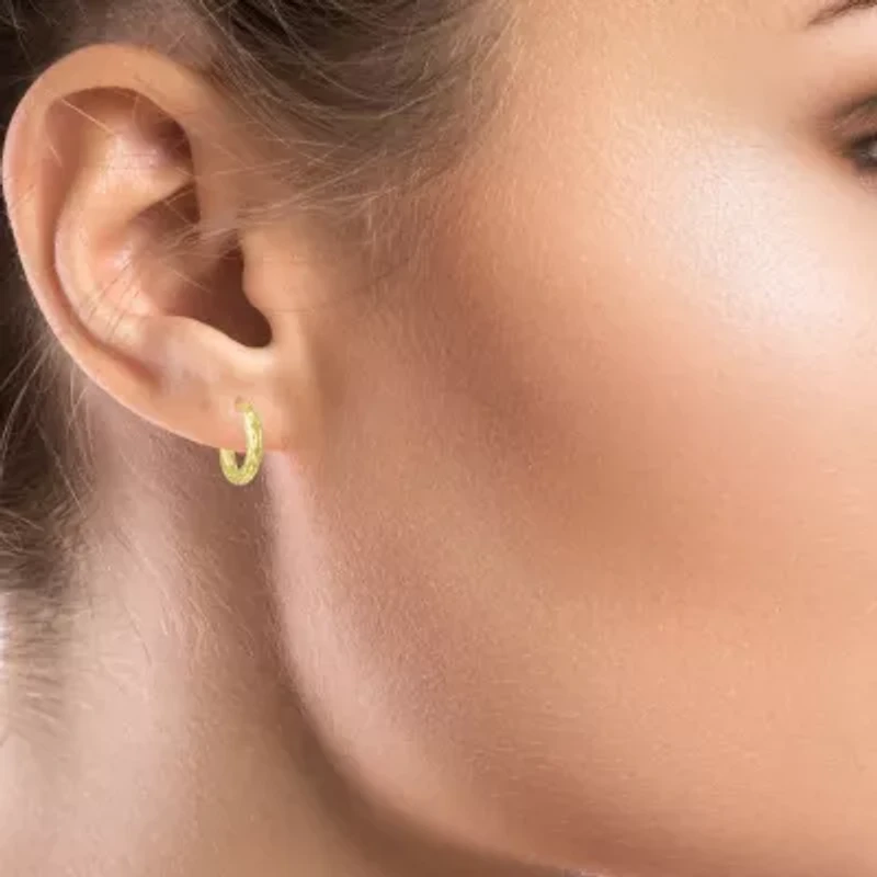 Womens 14K Gold 15mm Round Hoop Earrings