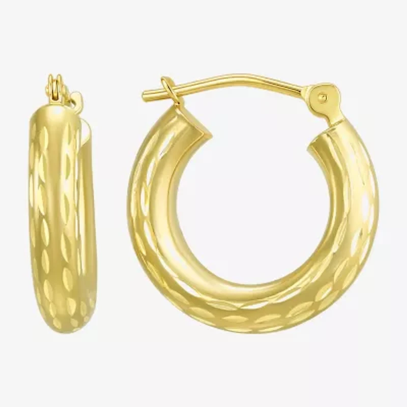 Womens 14K Gold 15mm Round Hoop Earrings