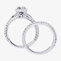 Enchanted Disney Fine Jewelry Belle (F / Si1) Womens 2 1/8 Ct. T.W. Lab Grown White Diamond 10K Gold Rectangular Beauty and the Beast Princess Side Stone Halo Bridal Set