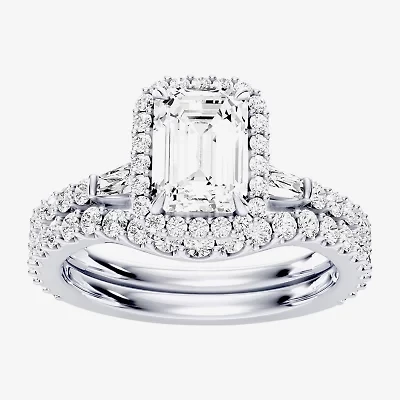Enchanted Disney Fine Jewelry Belle (F / Si1) Womens 2 1/8 Ct. T.W. Lab Grown White Diamond 10K Gold Rectangular Beauty and the Beast Princess Side Stone Halo Bridal Set