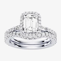 Enchanted Disney Fine Jewelry Belle (F / Si1) Womens 2 1/8 Ct. T.W. Lab Grown White Diamond 10K Gold Rectangular Beauty and the Beast Princess Side Stone Halo Bridal Set
