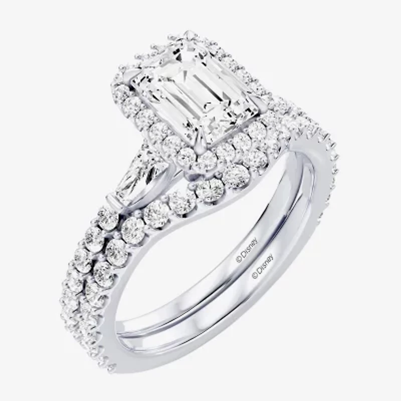 Enchanted Disney Fine Jewelry Belle (F / Si1) Womens 2 1/8 Ct. T.W. Lab Grown White Diamond 10K Gold Rectangular Beauty and the Beast Princess Side Stone Halo Bridal Set
