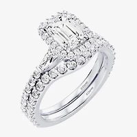 Enchanted Disney Fine Jewelry Belle (F / Si1) Womens 2 1/8 Ct. T.W. Lab Grown White Diamond 10K Gold Rectangular Beauty and the Beast Princess Side Stone Halo Bridal Set