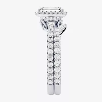 Enchanted Disney Fine Jewelry Belle (F / Si1) Womens 2 1/8 Ct. T.W. Lab Grown White Diamond 10K Gold Rectangular Beauty and the Beast Princess Side Stone Halo Bridal Set