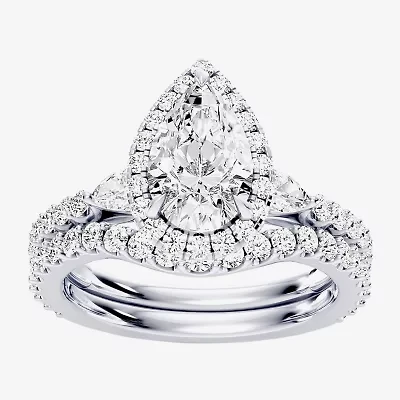 Enchanted Disney Fine Jewelry Belle (F / Si1) Womens 2 1/8 Ct. T.W. Lab Grown White Diamond 10K Gold Beauty and the Beast Princess Side Stone Halo Bridal Set