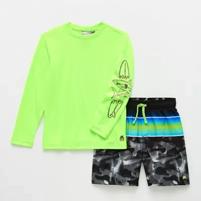 ZeroXposur Big Kid Boys Uv Protection Camouflage 2-pc. Rash Guard Set