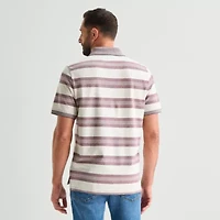St. John's Bay Premium Stretch Striped Oxford Mens Classic Fit Short Sleeve Polo Shirt