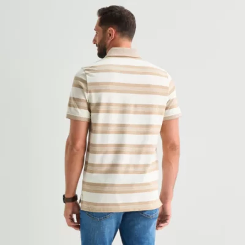 St. John's Bay Premium Stretch Striped Oxford Mens Classic Fit Short Sleeve Polo Shirt