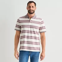 St. John's Bay Premium Stretch Striped Oxford Mens Classic Fit Short Sleeve Polo Shirt