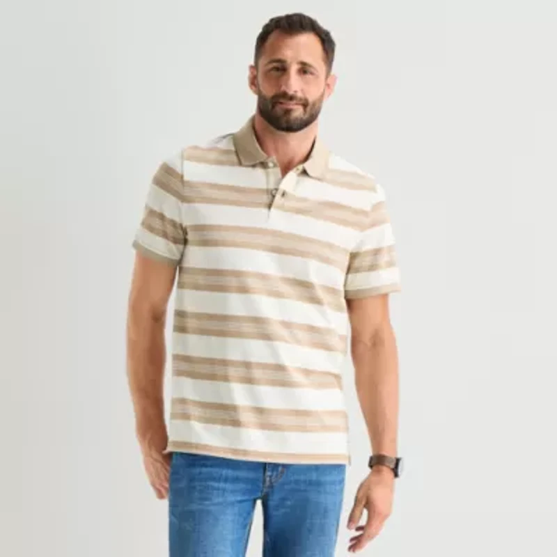 St. John's Bay Premium Stretch Striped Oxford Mens Classic Fit Short Sleeve Polo Shirt