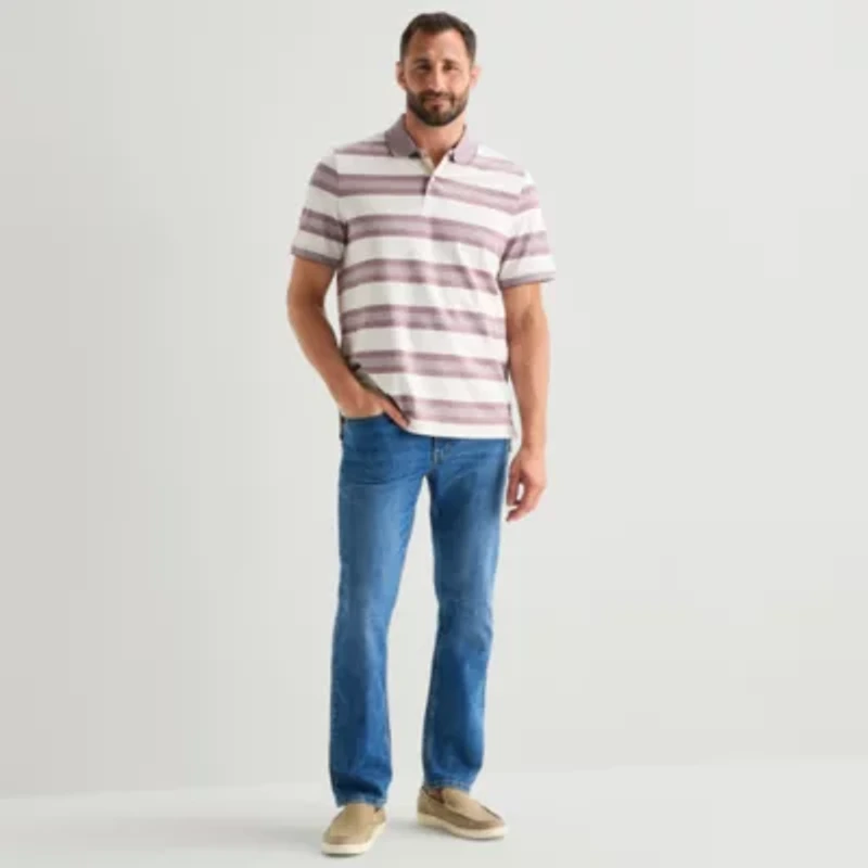 St. John's Bay Premium Stretch Striped Oxford Mens Classic Fit Short Sleeve Polo Shirt