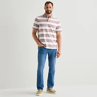 St. John's Bay Premium Stretch Striped Oxford Mens Classic Fit Short Sleeve Polo Shirt