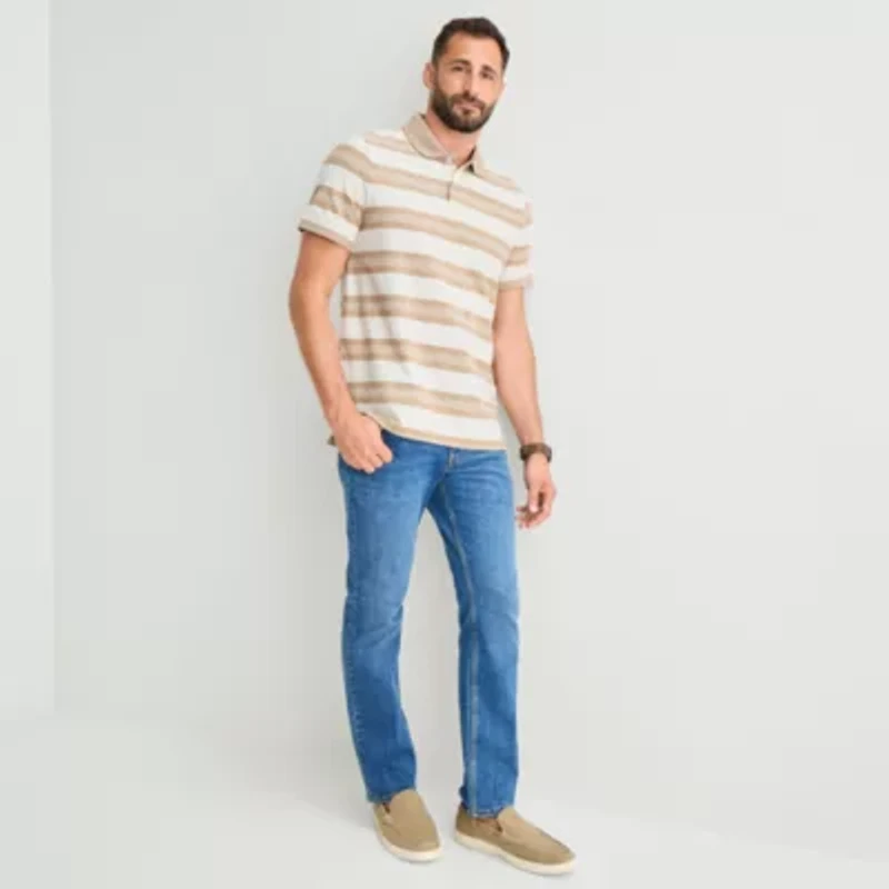 St. John's Bay Premium Stretch Striped Oxford Mens Classic Fit Short Sleeve Polo Shirt