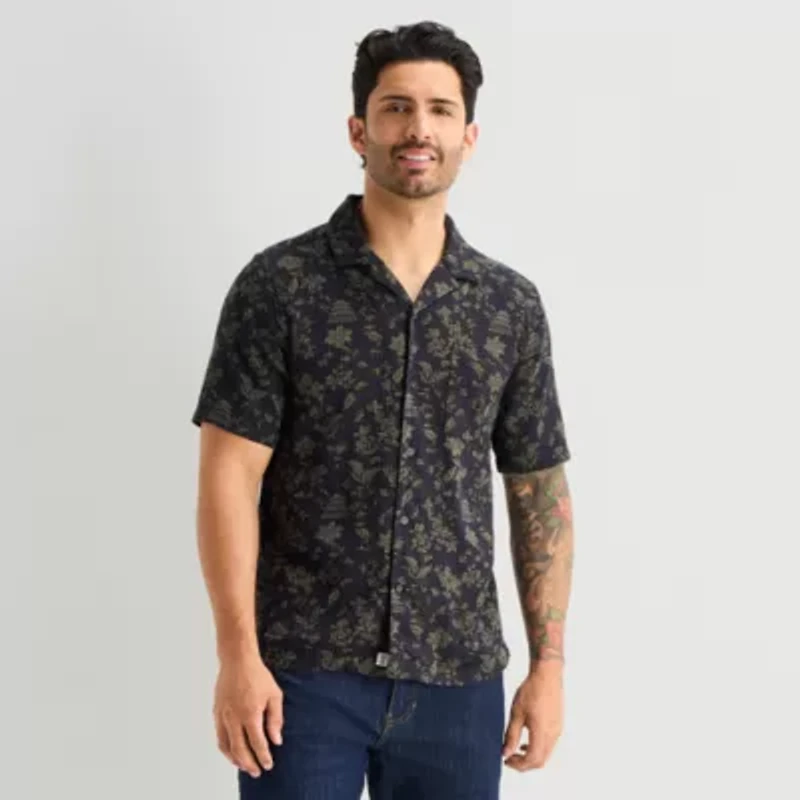 mutual weave Mens Short Sleeve Camp Shirt