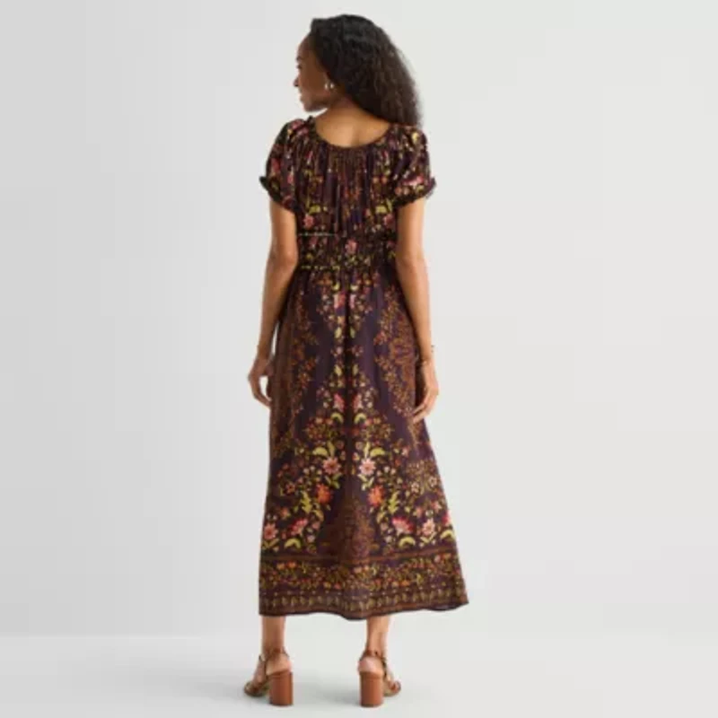Be by CHETTA B Womens Round Neck Short Sleeve Puffed Maxi Dress