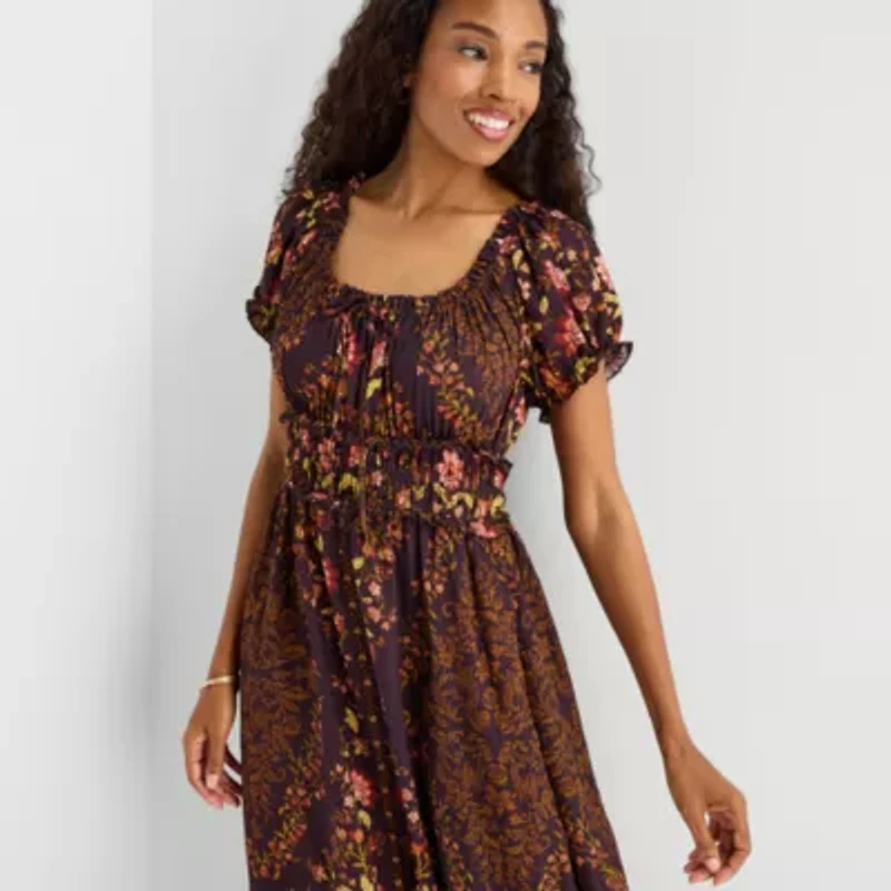 Be by CHETTA B Womens Round Neck Short Sleeve Puffed Maxi Dress