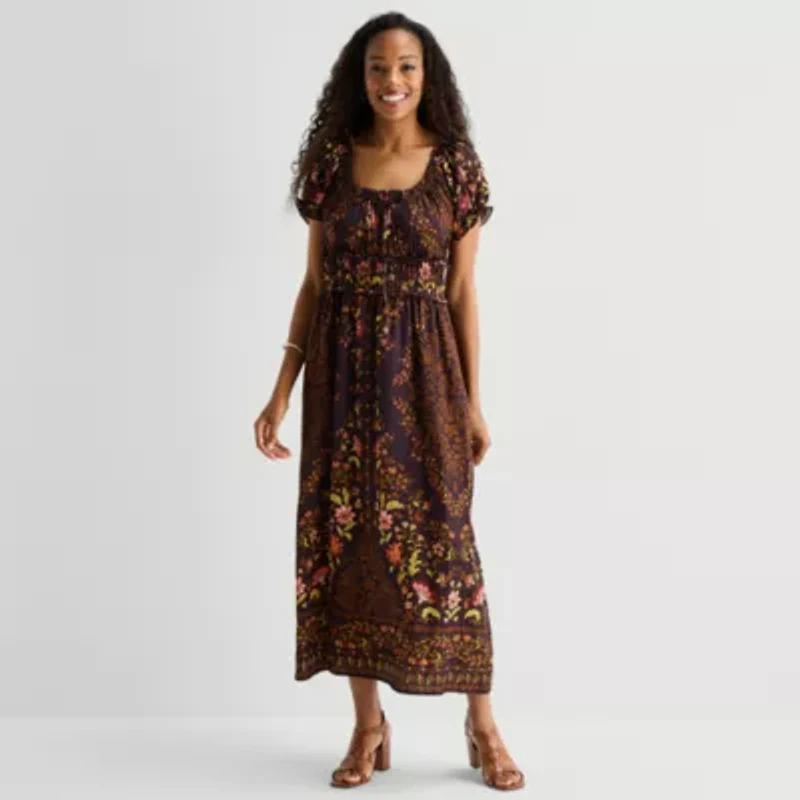 Be by CHETTA B Womens Round Neck Short Sleeve Puffed Maxi Dress