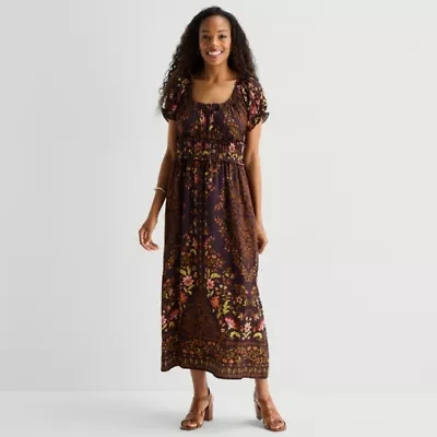 Be by CHETTA B Womens Round Neck Short Sleeve Puffed Maxi Dress