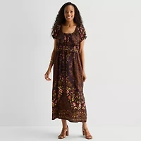 Be by CHETTA B Womens Round Neck Short Sleeve Puffed Maxi Dress
