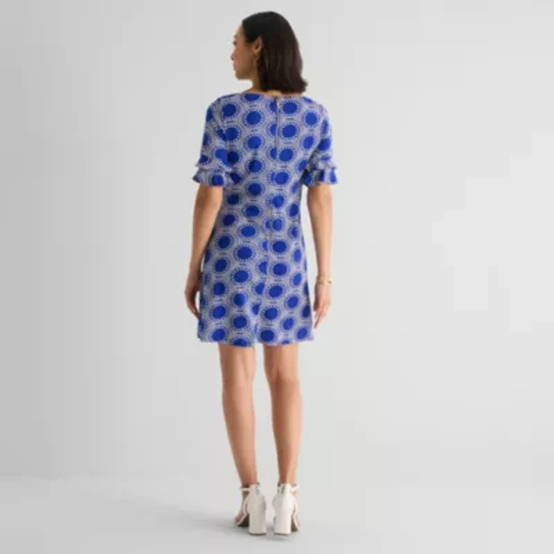 Perceptions Womens Round Neck Short Sleeve Abstract Shift Dress