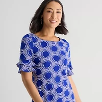 Perceptions Womens Round Neck Short Sleeve Abstract Shift Dress