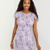 Perceptions Womens Midi Round Neck Sleeveless Ruffled Floral Fit + Flare Dress