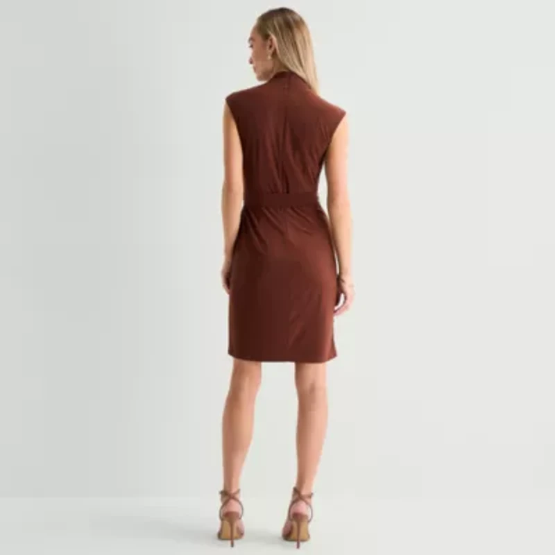 Marc New York Womens V Neck Sleeveless Sheath Dress