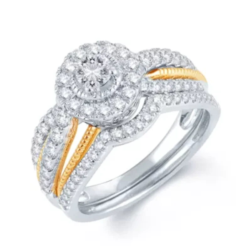 1 CT.T.W. Natural Diamond 14K White, Rose & Yellow Gold Engagement Ring
