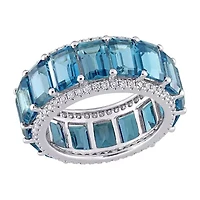 Genuine London Blue Topaz 14K White Gold Eternity Band