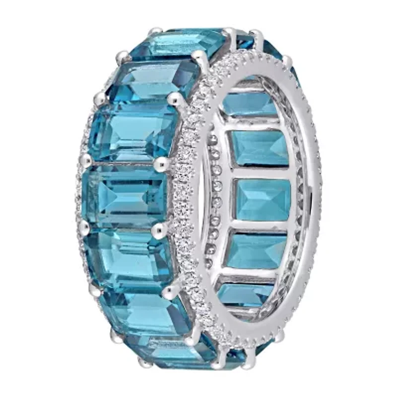 Genuine London Blue Topaz 14K White Gold Eternity Band