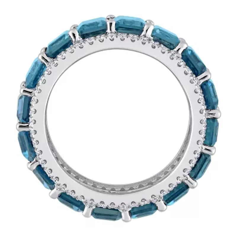 Genuine London Blue Topaz 14K White Gold Eternity Band