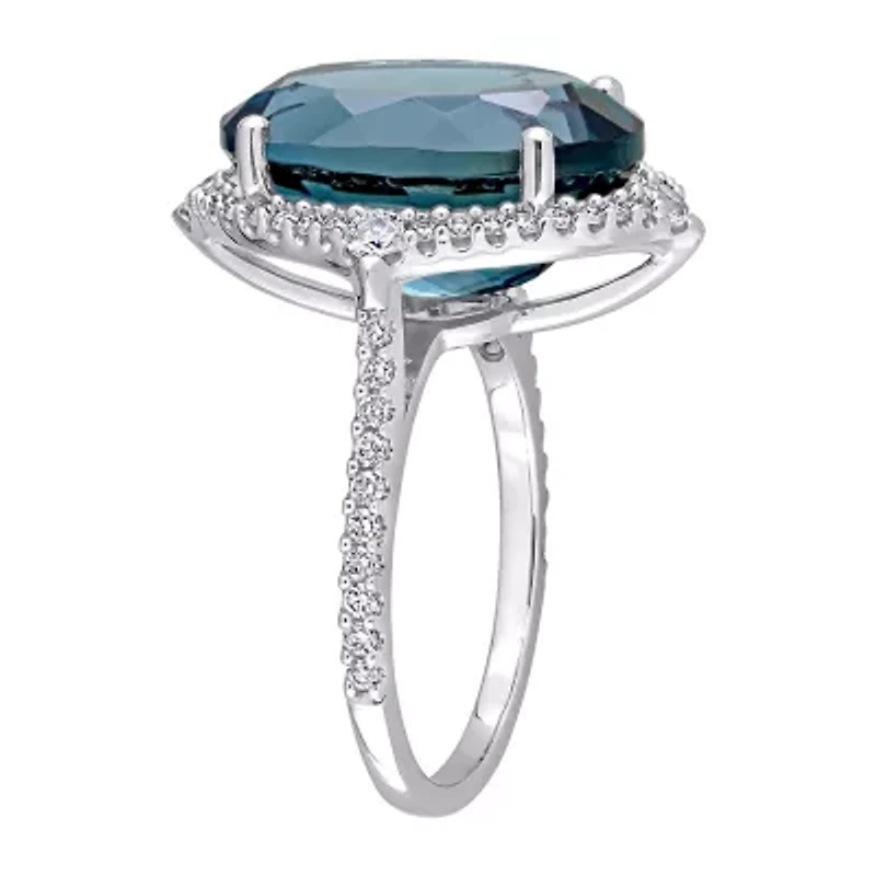 Womens Genuine London Blue Topaz 14K White Gold Cocktail Ring