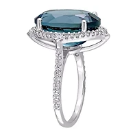 Womens Genuine London Blue Topaz 14K White Gold Cocktail Ring
