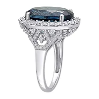 Womens Genuine London Blue Topaz 14K White Gold Cocktail Ring