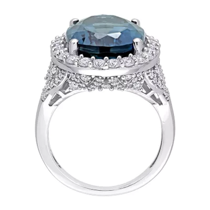 Womens Genuine London Blue Topaz 14K White Gold Cocktail Ring