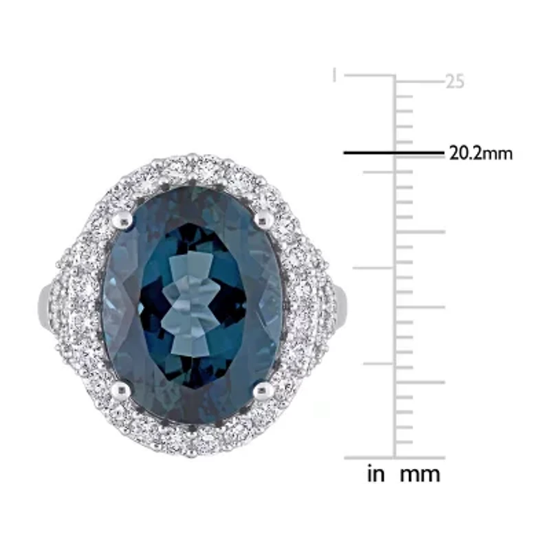 Womens Genuine London Blue Topaz 14K White Gold Cocktail Ring
