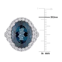 Womens Genuine London Blue Topaz 14K White Gold Cocktail Ring
