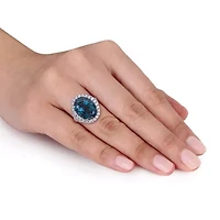 Womens Genuine London Blue Topaz 14K White Gold Cocktail Ring