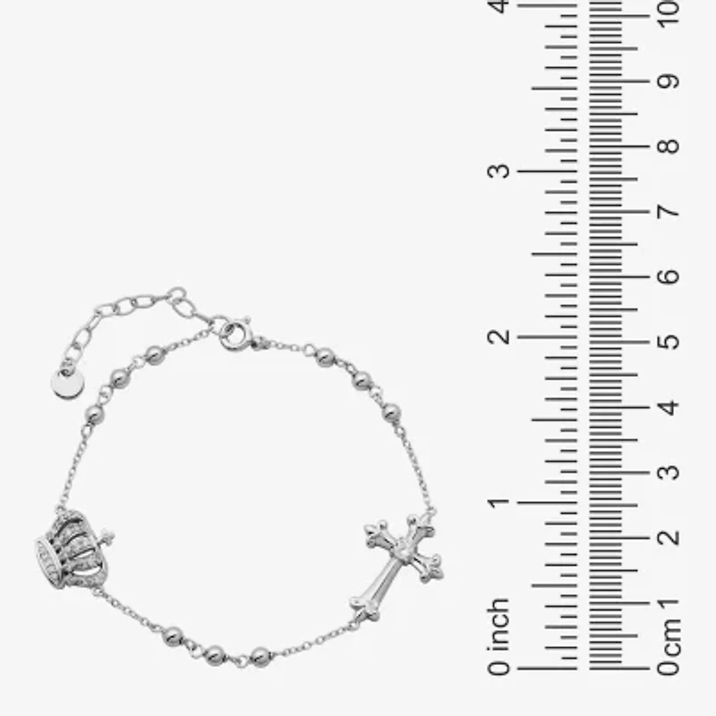 Diamonart Womens Sterling Silver Solid Cross 6 1/2 Inch Link Bracelet