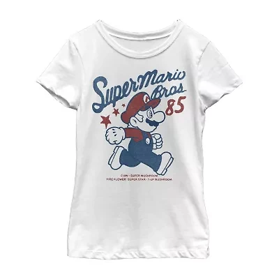 Little & Big Kid Girls Crew Neck Short Sleeve Regular Fit Super Mario Graphic T-Shirt