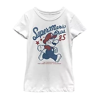 Little & Big Kid Girls Crew Neck Short Sleeve Regular Fit Super Mario Graphic T-Shirt