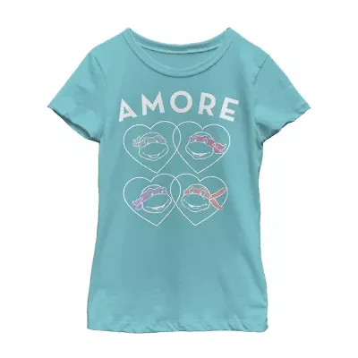Little & Big Kid Girls Crew Neck Short Sleeve Regular Fit Teenage Mutant Ninja Turtles Graphic T-Shirt