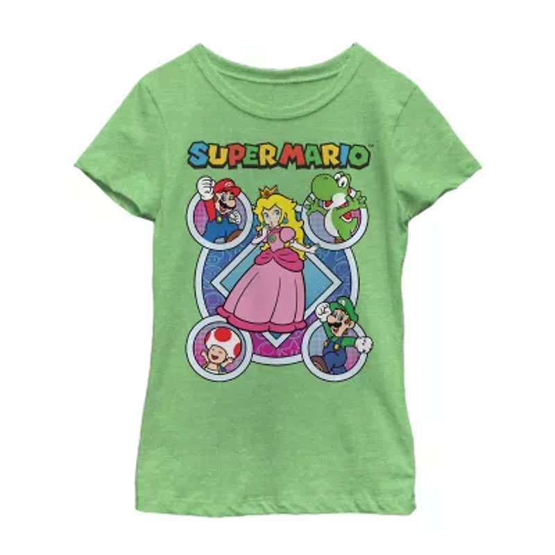 Little & Big Kid Girls Crew Neck Short Sleeve Regular Fit Super Mario Graphic T-Shirt