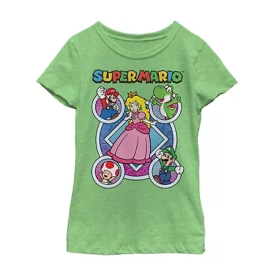 Little & Big Kid Girls Crew Neck Short Sleeve Regular Fit Super Mario Graphic T-Shirt