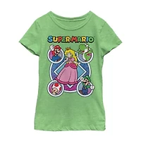 Little & Big Kid Girls Crew Neck Short Sleeve Regular Fit Super Mario Graphic T-Shirt