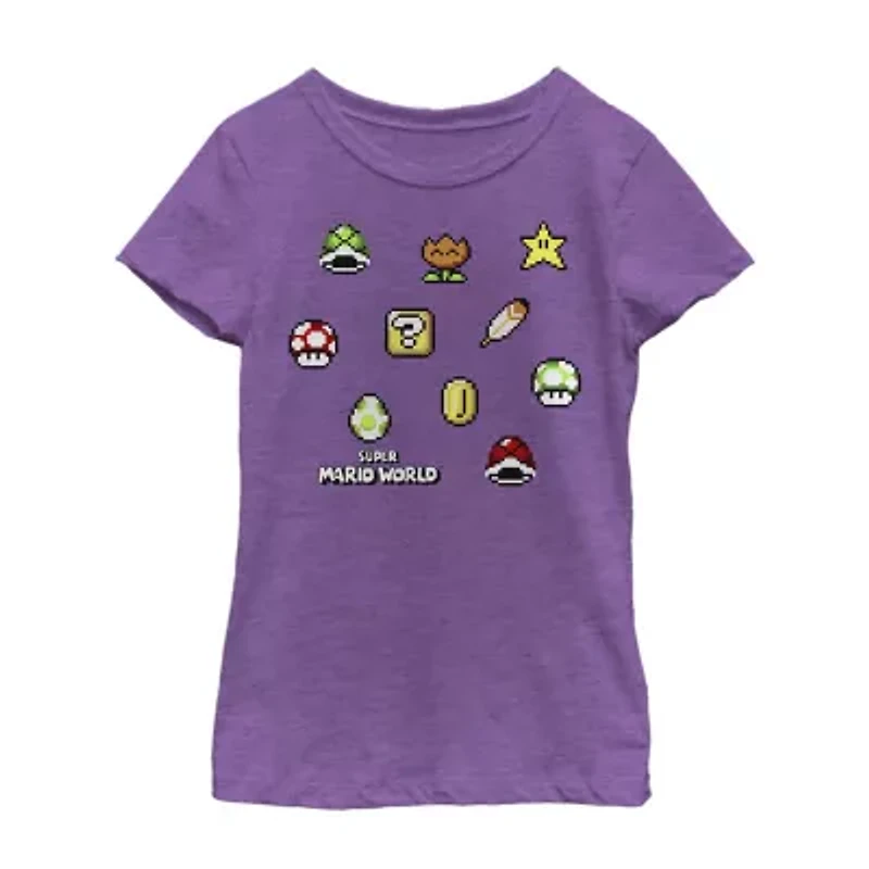 Little & Big Kid Girls Crew Neck Short Sleeve Regular Fit Super Mario Graphic T-Shirt