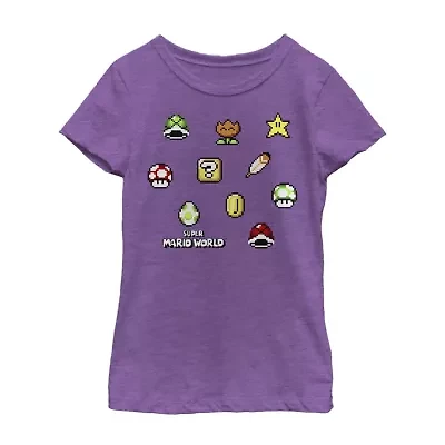 Little & Big Kid Girls Crew Neck Short Sleeve Regular Fit Super Mario Graphic T-Shirt