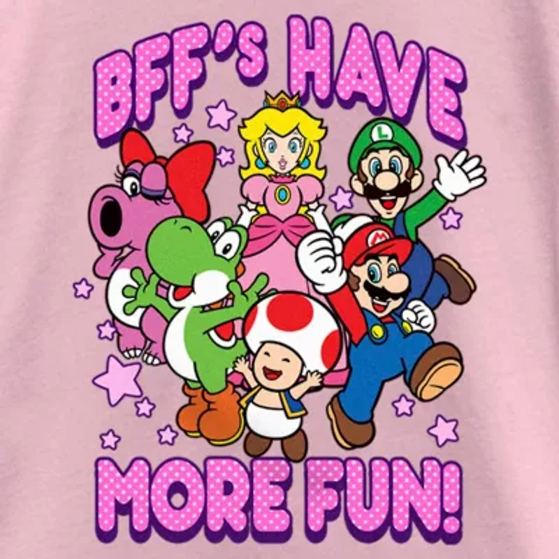 Little & Big Kid Girls Crew Neck Short Sleeve Regular Fit Super Mario Graphic T-Shirt